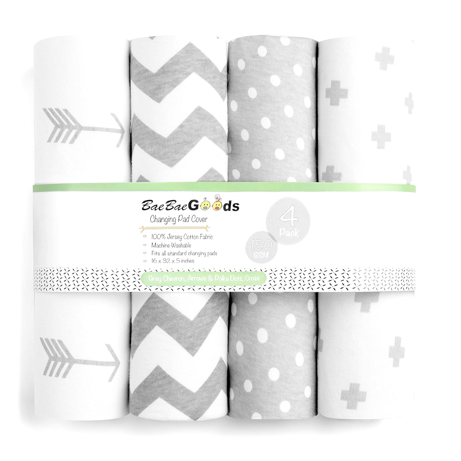 230816033805025_1 Changing Pad Cover – Premium Baby Changing Pad Covers 4 Pack – Boy or Girl Changing Pad Cover – Pure Jersey Machine Washable Grey and White Changing Table Cover – Diaper Changing Pad Cover Sheets - Image 1